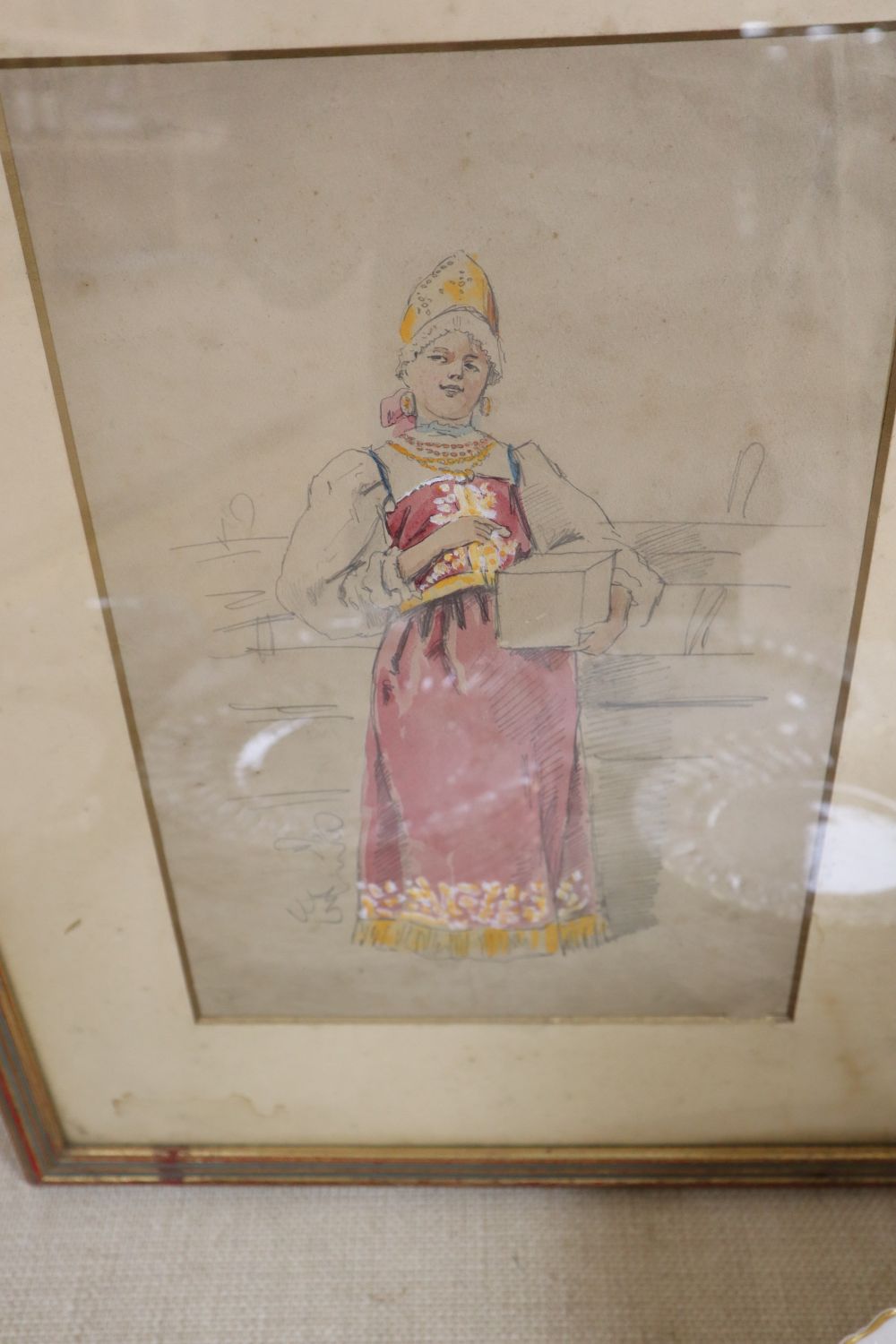 William John Ferguson (fl. 1849-78), Pozzuoli, in the Gulf of Naples (costume), pencil and wash and three other costume watercolours